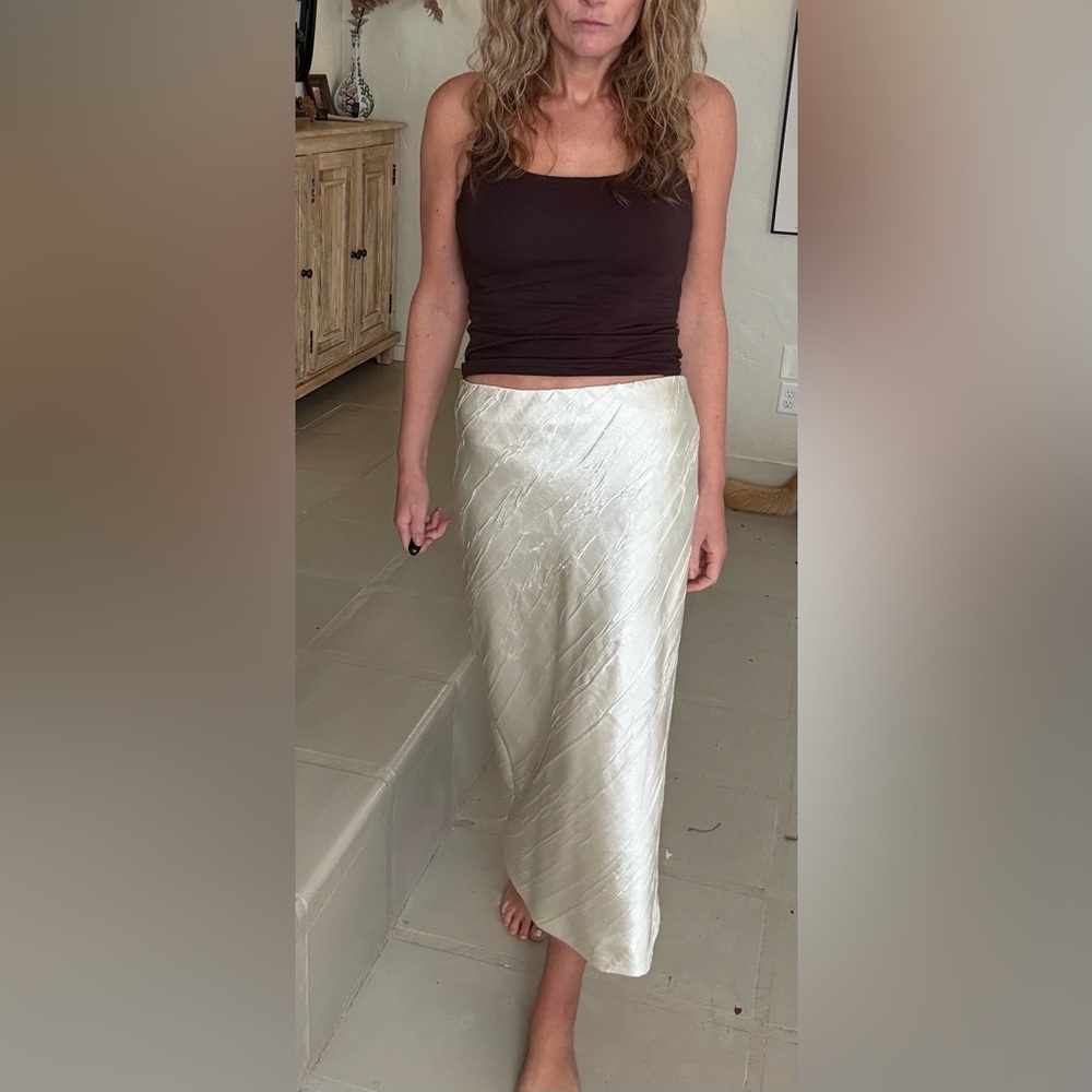 Max Mara $750 Sportmax Ruta Ivory Satin Midi Skirt NWT Size 10 Bias Cut Italy - Picture 2 of 16